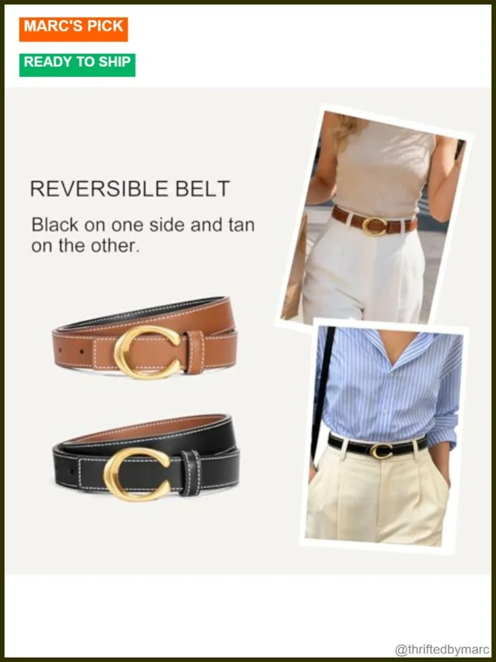 Reversible Leather Belt with Interchangeable Gold Buckles